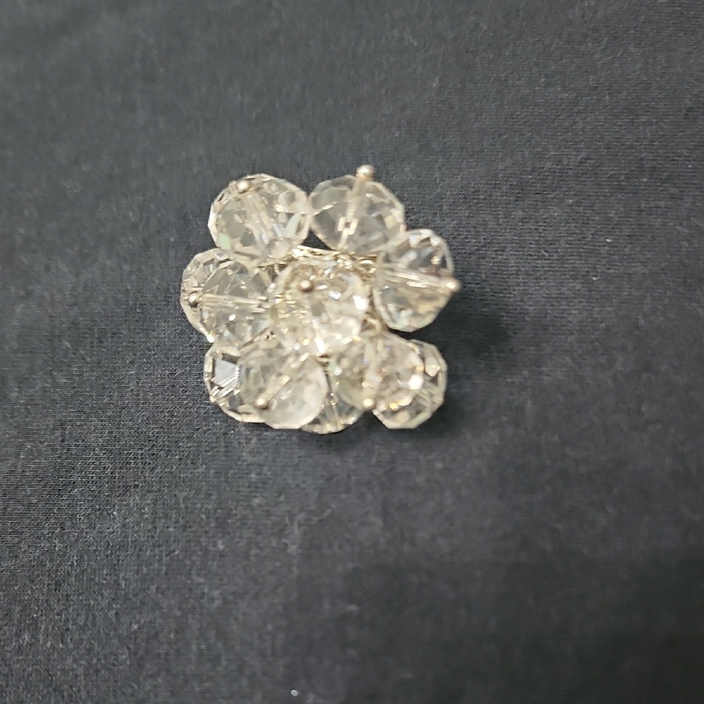Elegant Silver Crystal Flower Brooch